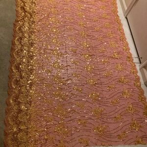 Burnt Orange Sheer Material with Embroidered Gold Sequins